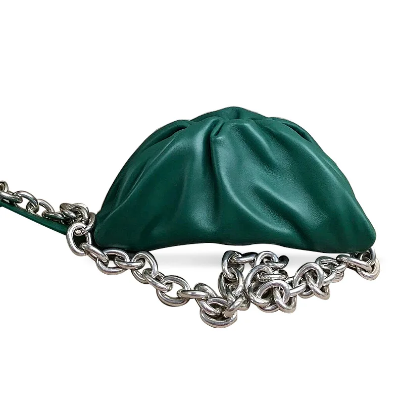 

2021 new leather clip bag fashion chain cloud bag cowhide fold dumplings bag women's waist bag slanted chest bag