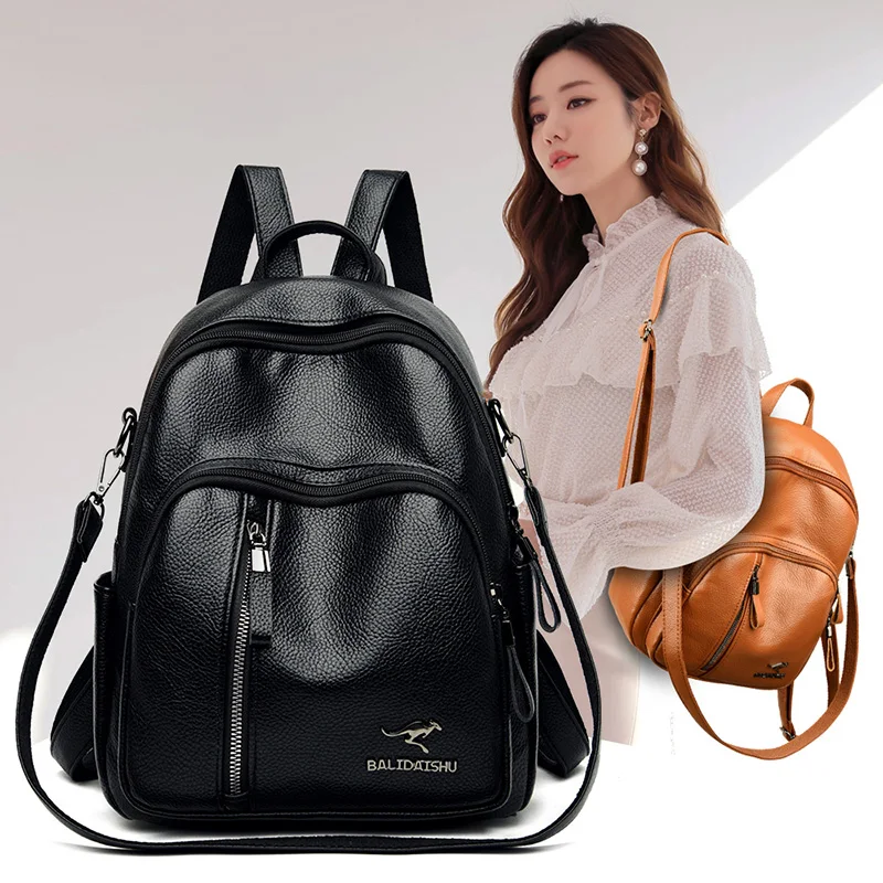 

2020 New leather backpack women vintage shoulder bag ladies high capacity travel backpack school bags for girls mochila feminina