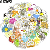 50 pcs daisy stickers cute flower anime stickers for laptop skateboard guitar luggage bicycle motor car decal waterproof sticker