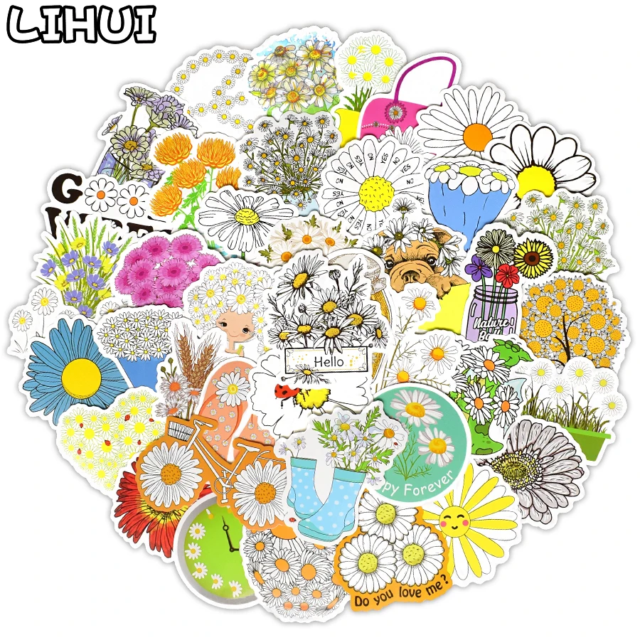 50 шт. Дейзи Стикеры милые цветы Аниме Чехол Обложка s для ноутбука СКЕЙТБОРД