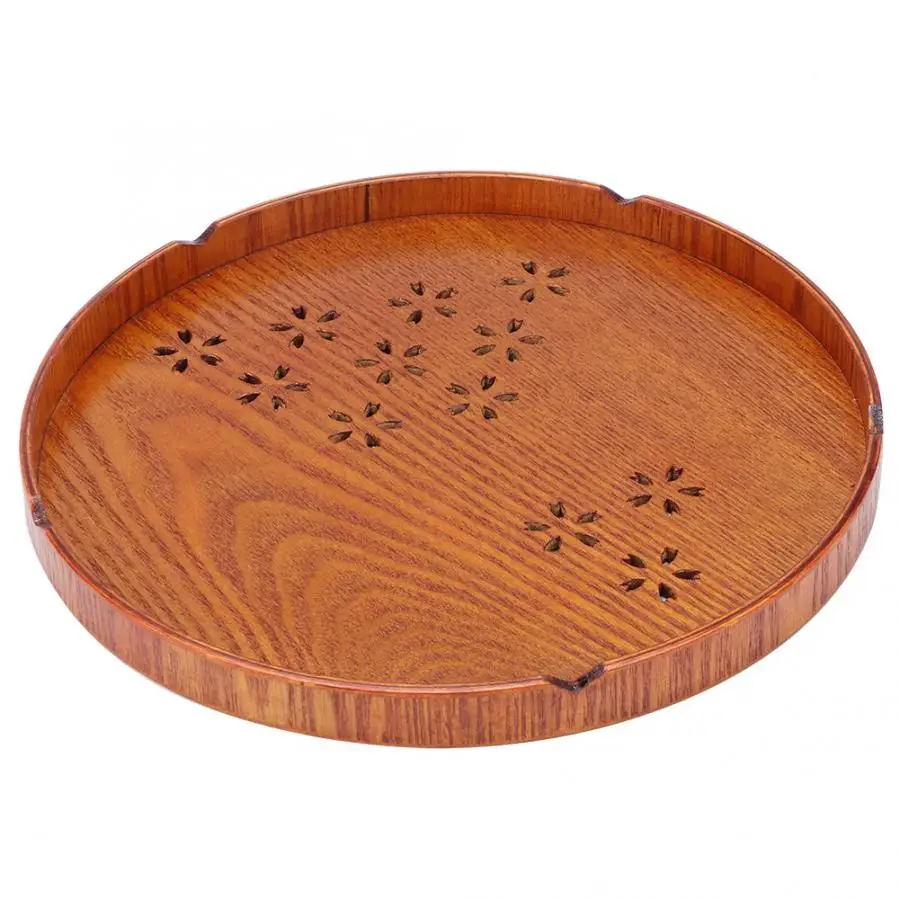 Чайные подносы деревянный полый Восточный Вишневый узор Круглый сервировочный