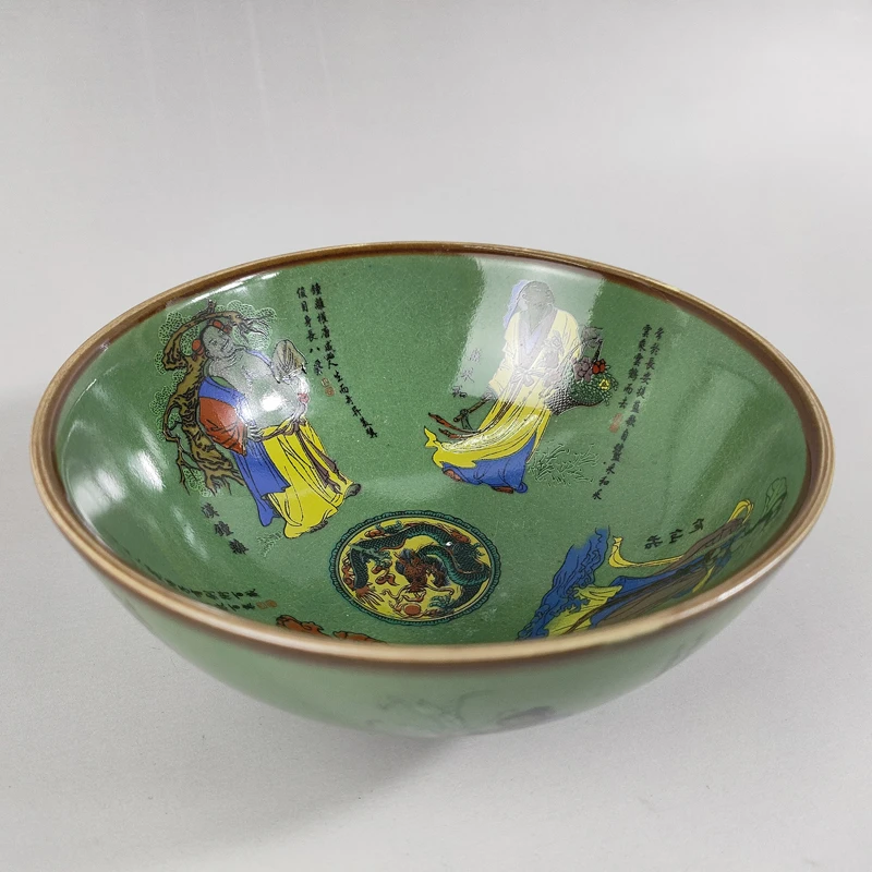 

Exquisite Chinese Classical Home Decoration Green Glaze Porcelain Bowl Painted With Eight Immortals (in the legend)