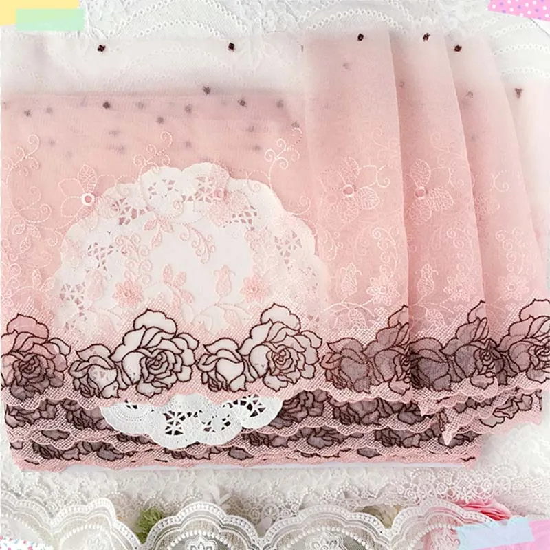 2Yards Handmade DIY Guipure Embroidery Rose Flowers Lace Trim Tulle Bra Underwear Fabric Garment Accessories 22cm