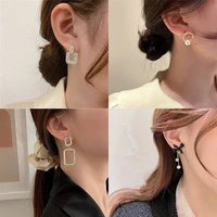 xiyanike rhinestone drop earrings 2021 trend alloy acrylic geometric heart pearl earrings for women party gift fashion jewelry