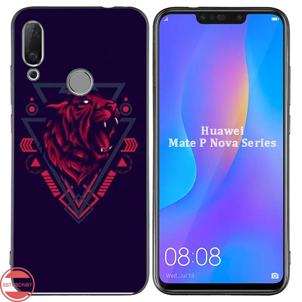 Голова тигра черный мягкий чехол для телефона из ТПУ Huawei Enjoy 7 7s 8 8e 9 9e 10 plus P8lite 2017