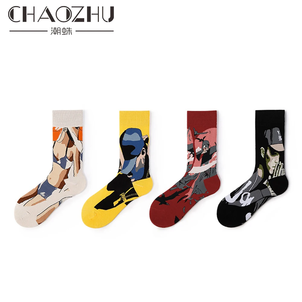 CHAOZHU аниме мультфильм Прохладный fancies повседневное harajuku calcetines хип хоп счастливые мужские носки sokken Японский Манга скейтборд танец