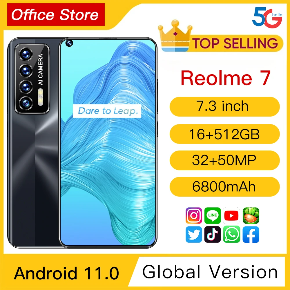 

New Version Galay Reolme 7 5G 7.3 Inch Qualcomm 888 Smartphone 6800mAh 32MP+50MP 16GB+512GB Unlock Mobile Phones Global Version