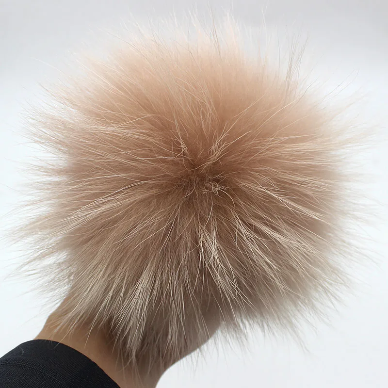Whosale 10pcs/ lot DIY 15cm pink Raccoon Fox Fur pompoms with snap button fur balls for knitted hat cap beanies real fur pompom
