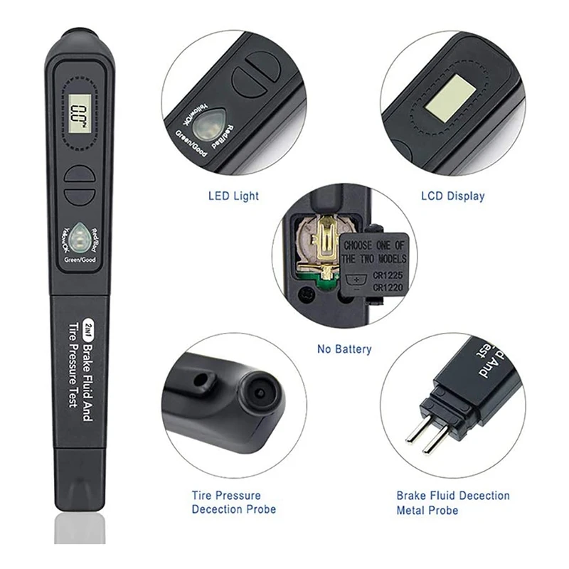 2 в 1 портативный цифровой тестер давления шинах тормозной жидкости