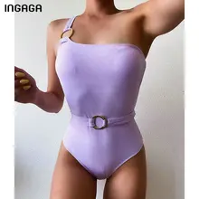 INGAGA 2021 цельные купальники на одно плечо женские модные блестящие