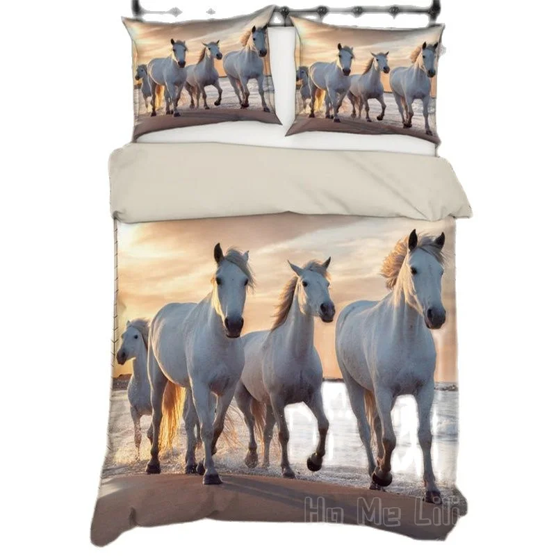 

3D White Horses Duvet Cover By Ho Me Lili Bedding Set With Pillowcases For Boys Girls And Teens No Comforter Inside