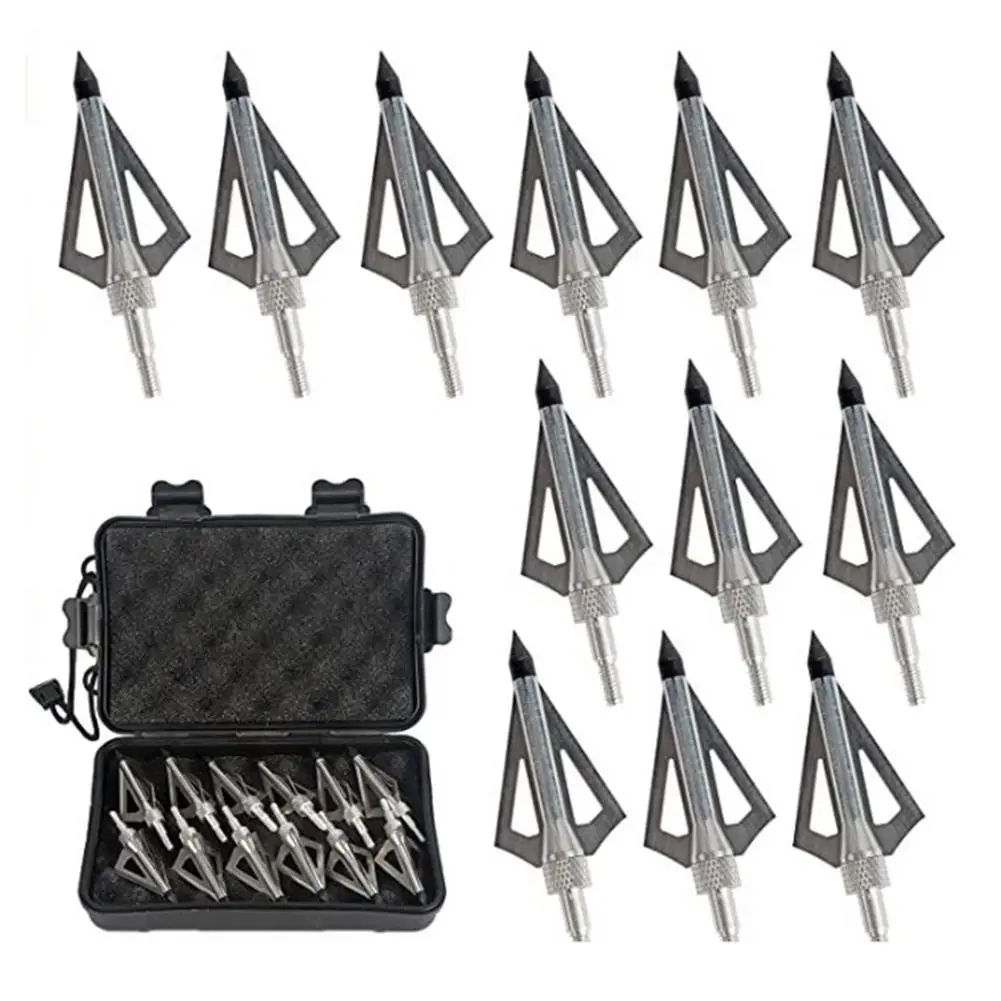 

12Pcs 125 Grains 3 Fixed Blade Hunting Broad Heads Archery Arrows Hunting Points Metal Tips For Compound Bow And Crossbow