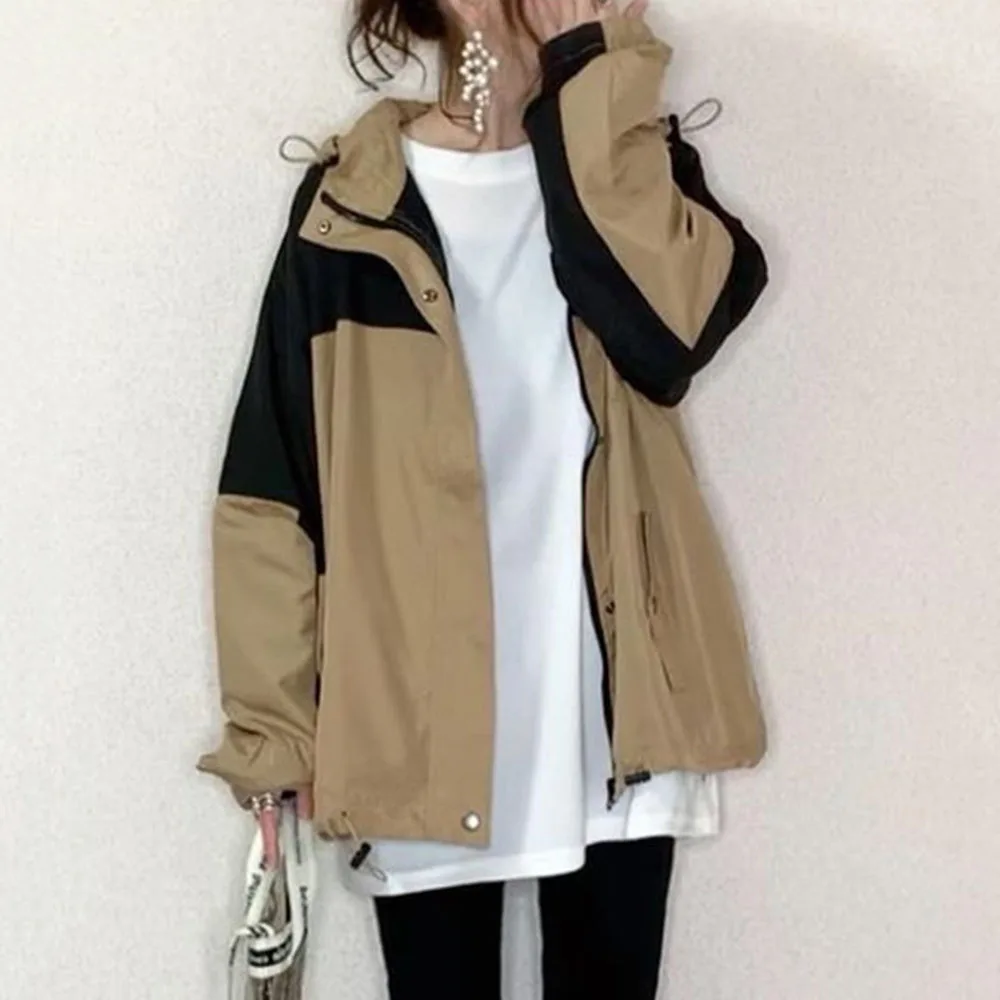 

Casual Spring Women Jacket Tops 2021 Korean Janpan Zipper Long Sleeve Outwear Outfits Color Block Female Jackets