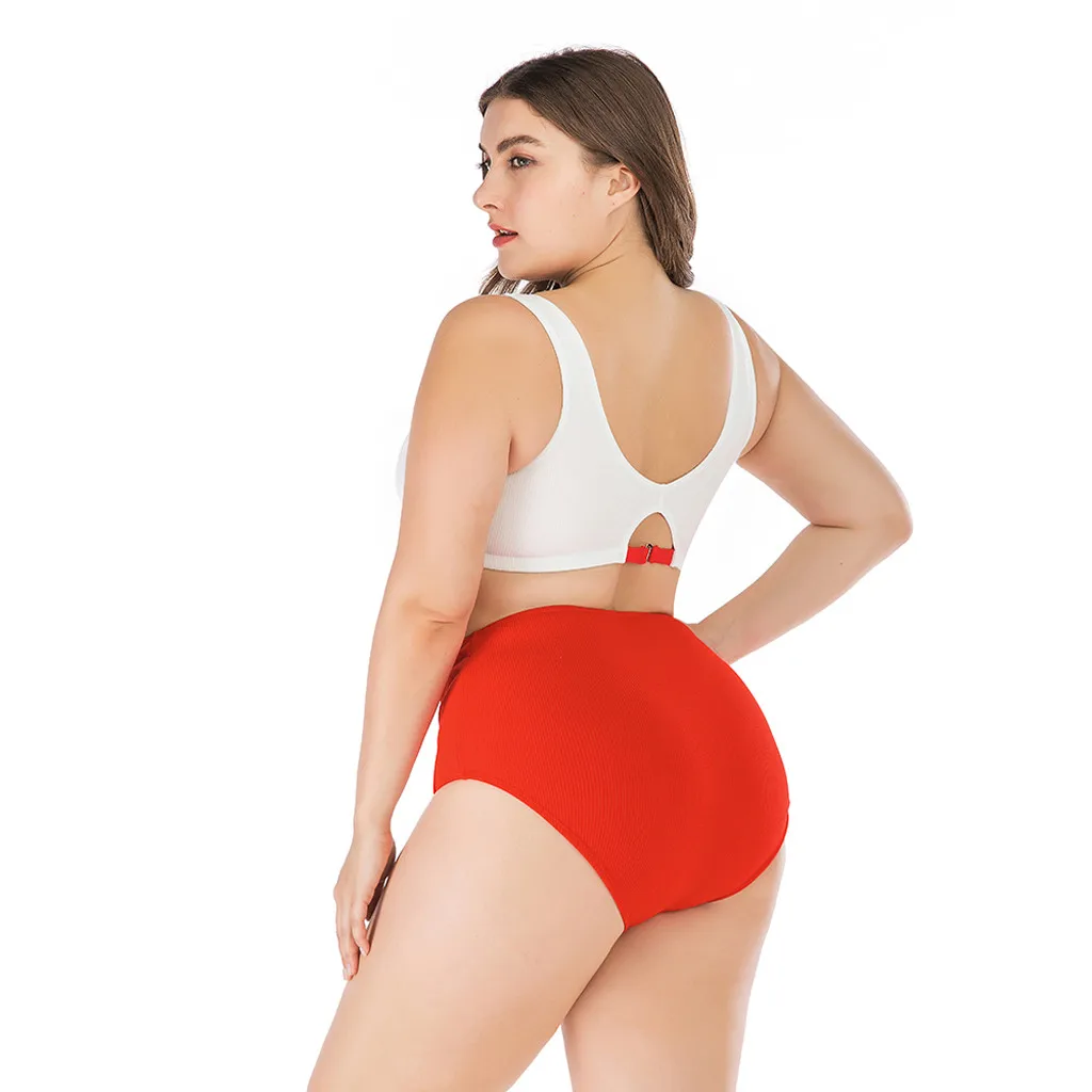 

bikinis 2019 mujer Women Plus Size High Waist Hollow Swimwear Solid Swimsuit Push Up Padded Bikini biquinis feminino bather