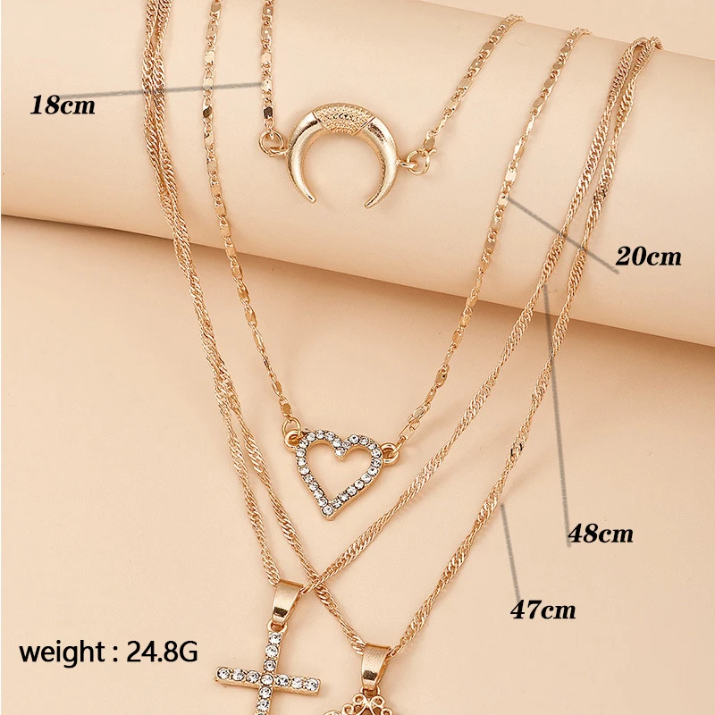 

2021 Fashion Trend Moon Heart Cross Gold Pendant Necklace Metal Stainless Steel Chain Choker Necklace Woman Jewelry Gift