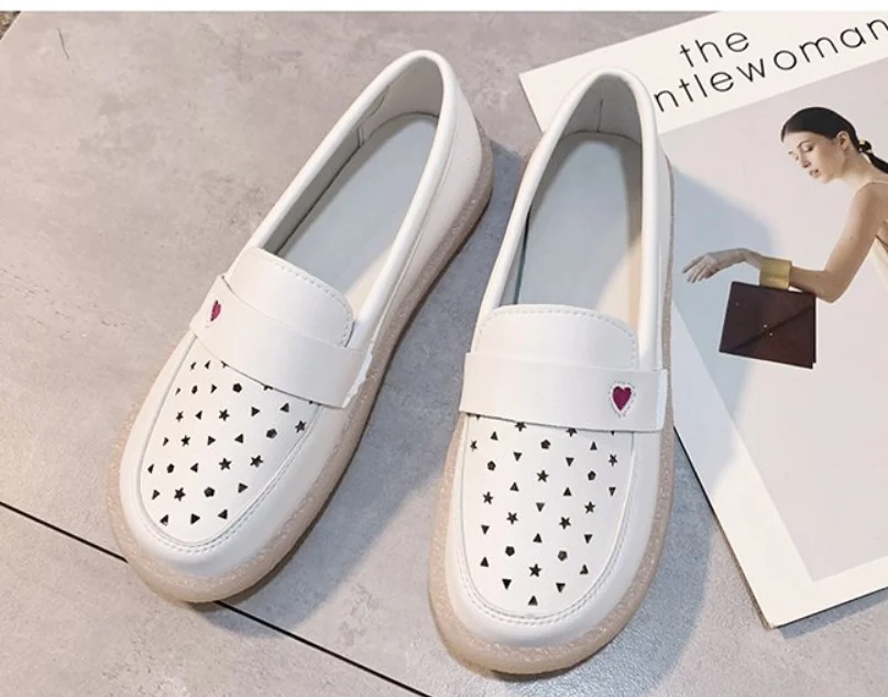 

Pointed Toe Summer Ballet Flats Shoes Woman Leather Heels Slip on Comfortable Casual Women Hollow Loafers Shoe New Arrivals