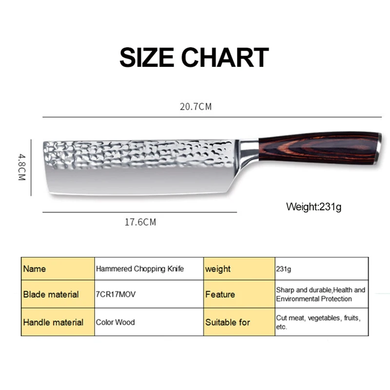 

7 inch Chopping Knife 7CR17 Stainless Steel Kitchen Knife Color Wood Handle High Quality Cleaver Knife Cooking Tools Accessories