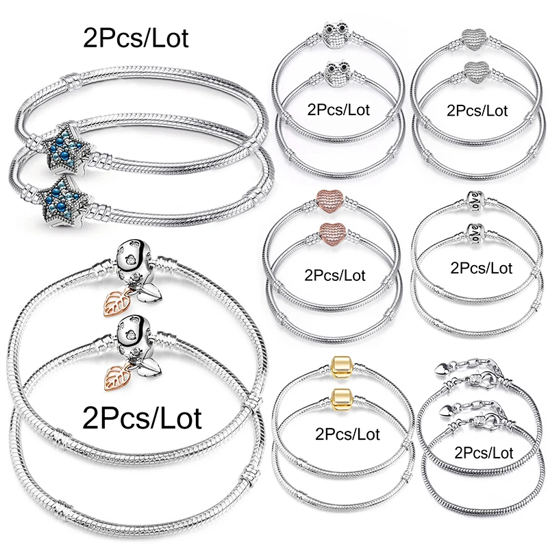 Bracelets plaqués argent véritable pour femmes  2 pièces/lot  Design Original  perles  breloques