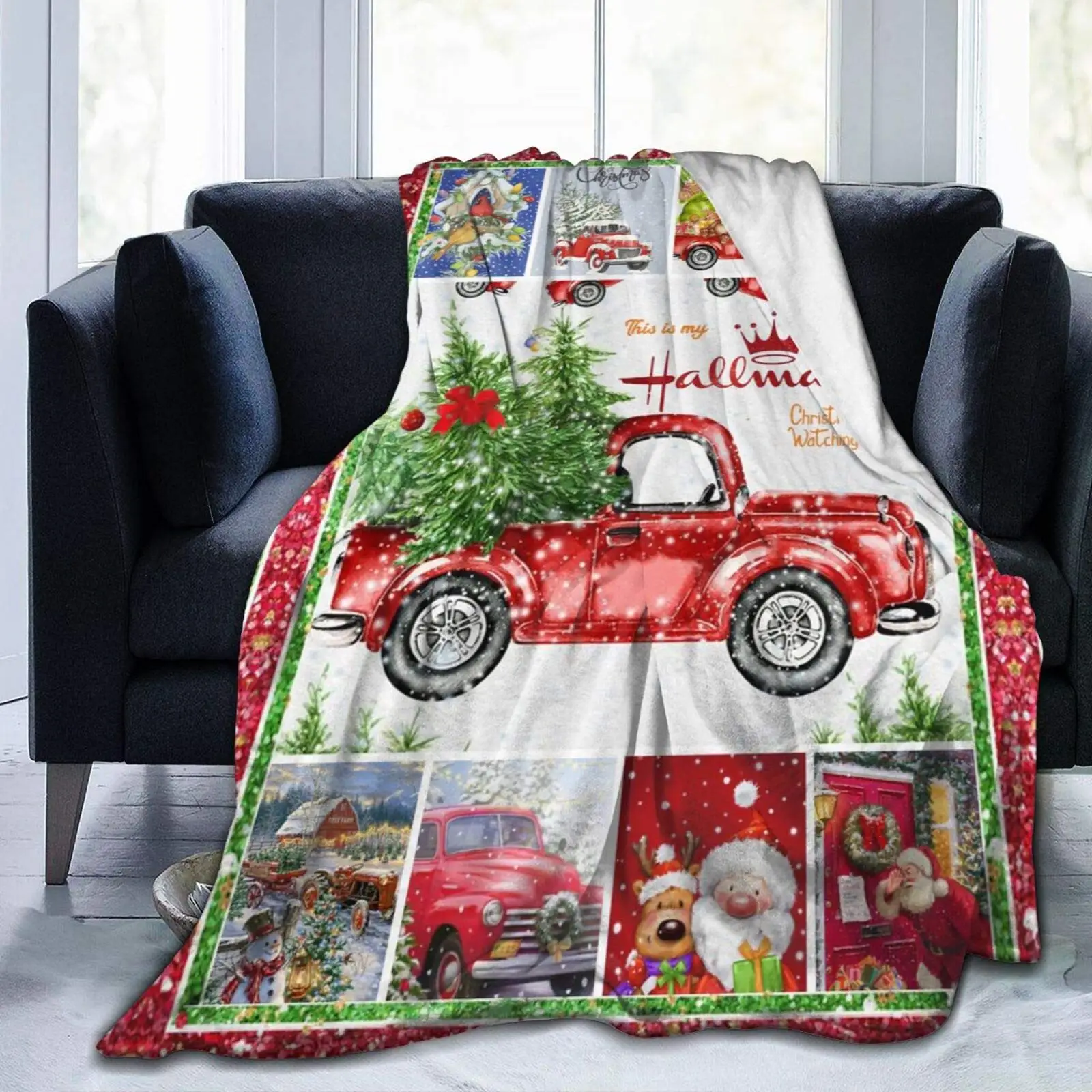 

Fleece Blankets and Throws-This is My Christmas Movie Watching Fleece Blankets,Soft Warm Throw Blankets for Couch Bed