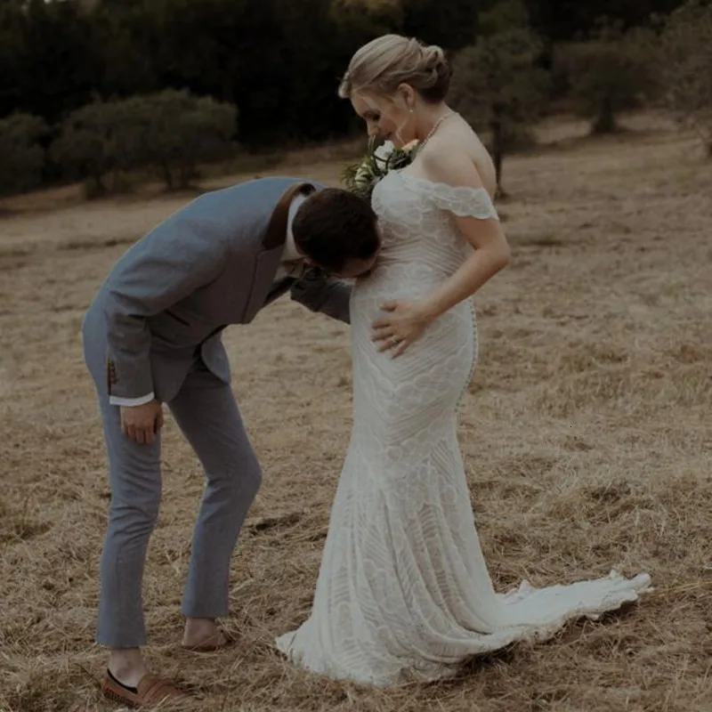Бохо Русалка свадебное платье Кружева платья для беременных фотосессии Макси