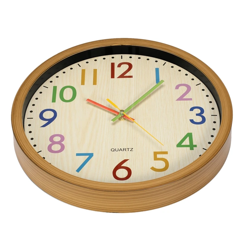 12 inch Easy Read Silent Wall Clock Colorful Arabic Numerals Round for Living Room Battery Not Included | Дом и сад
