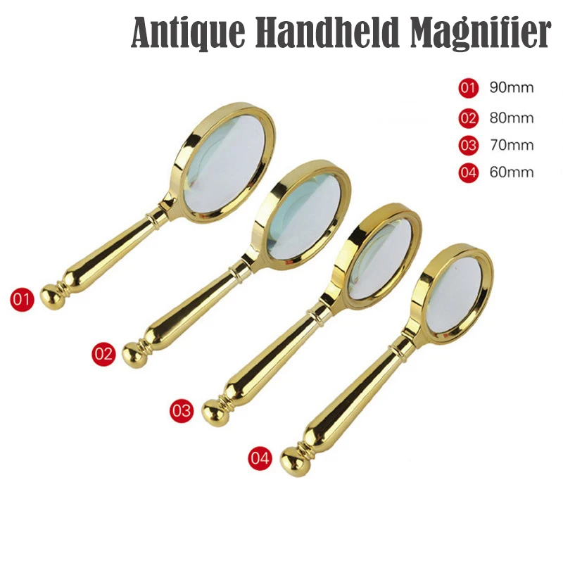 Ручной 10X увеличительное Стекло Портативный Ретро золото ручка глаз