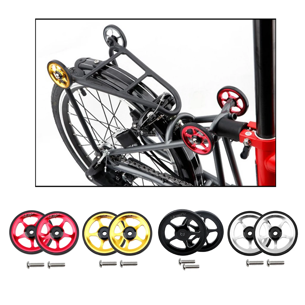 

2pcs Bicycle Easywheel Aluminum Alloy Lightweight Replacement Easy Wheels + 2pcs M6 Mount Bolts for Brompton Folding Bike