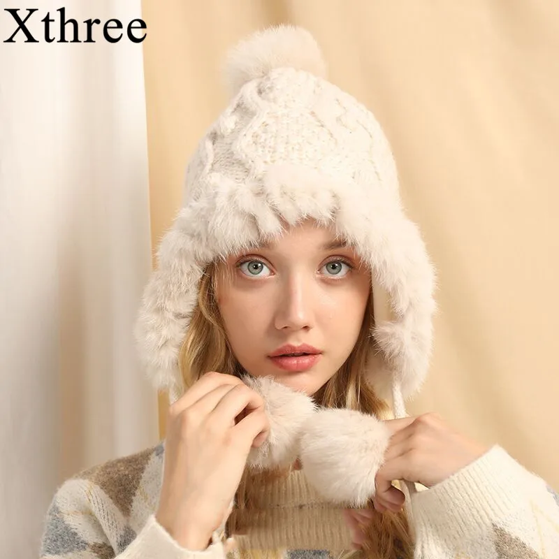 Xthree шапка с откидной крышкой зимняя женская теплая котятами и шапкой из