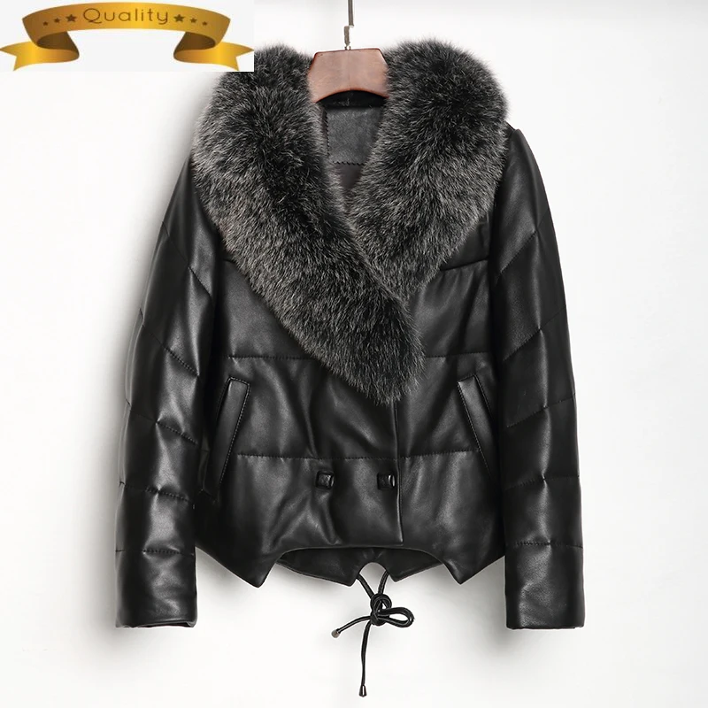 

Short Genuine Jacket Leather Women Down Jacket Winter Sheepskin Coat Female Fox Fur Collar 2021 Mujer Chaqueta Sy0082 Pph1704