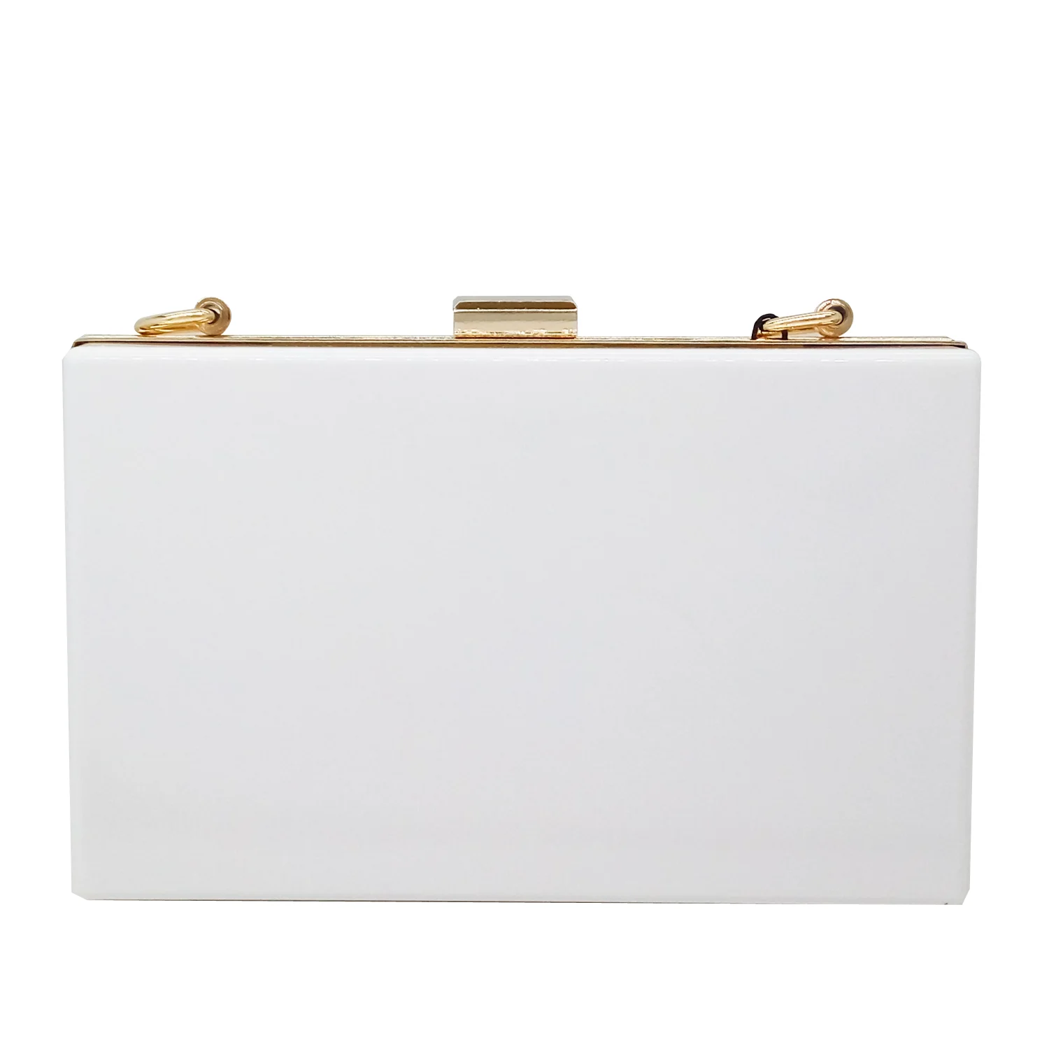

Boutique De FGG Solid White Women Acrylic Box Clutch Evening Purse Bag Ladies Casual Metal Clutches Handbags Party Dinner Bag