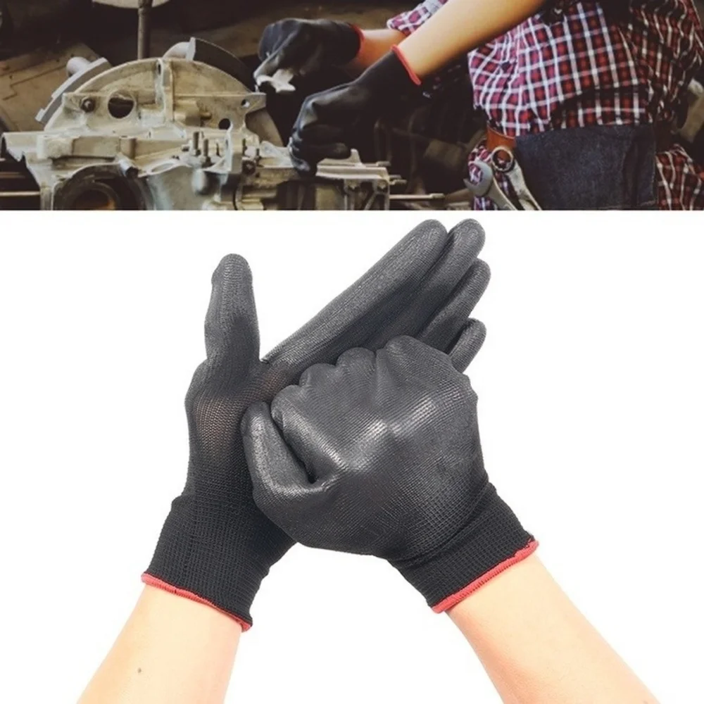 

12 Pairs Nylon PU Safety Coating Dipped Gloves Anti-skid and Dustproof Picking Gardening Electronic Work Labor Protection Gloves