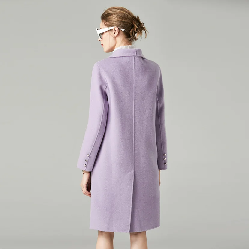 Женское длинное приталенное шерстяное пальто в новом стиле двухстороннее