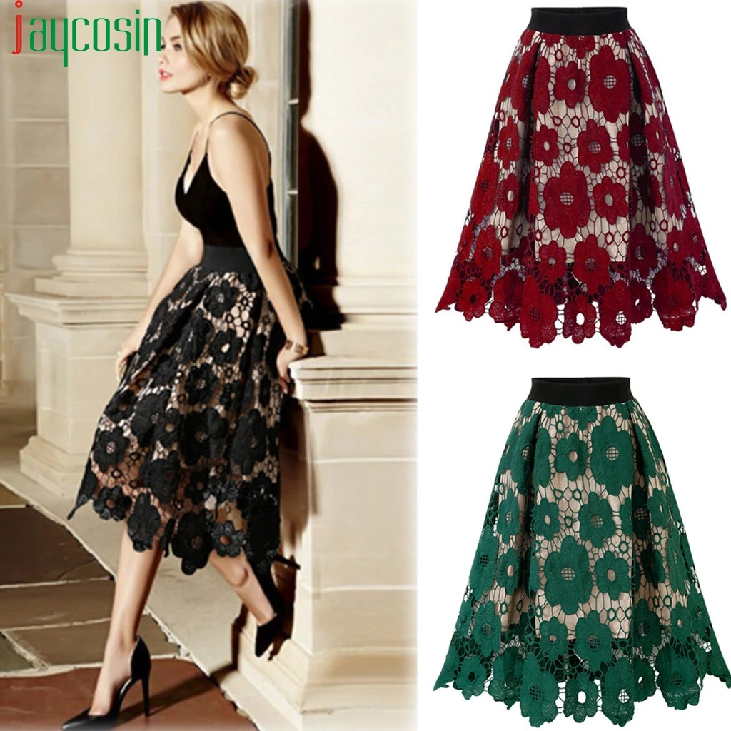 Элегантная длинная юбка Женская кружевная ажурная Свободная Повседневная