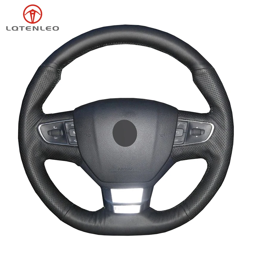 

LQTENLEO Black Artificial Leather DIY Hand-stitched Car Steering Wheel Cover For Peugeot 3008 2016-2019 301 2017