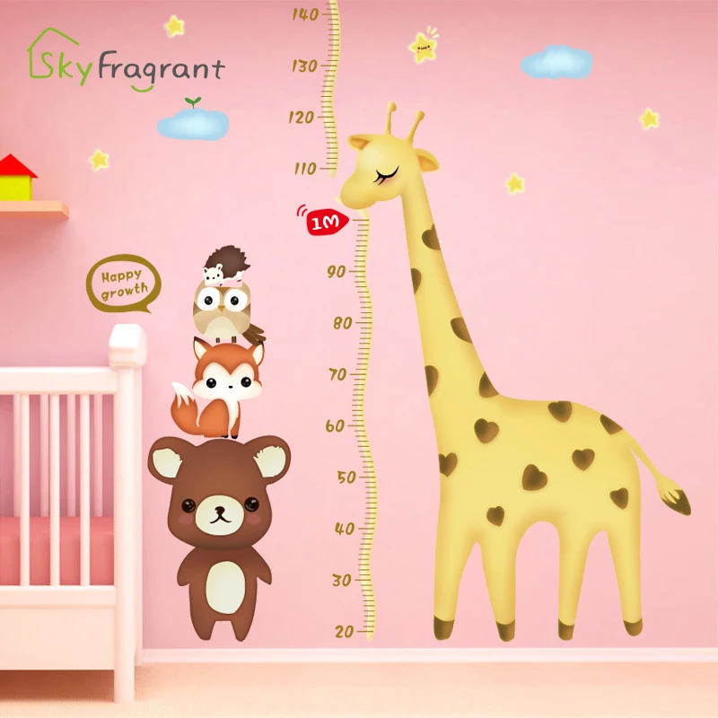 Cartoon Animal Giraffe Height Measure Wall Stickers For Kids Rooms Child Bedroom Decoration Home Decor Art PVC Sticker | Дом и сад