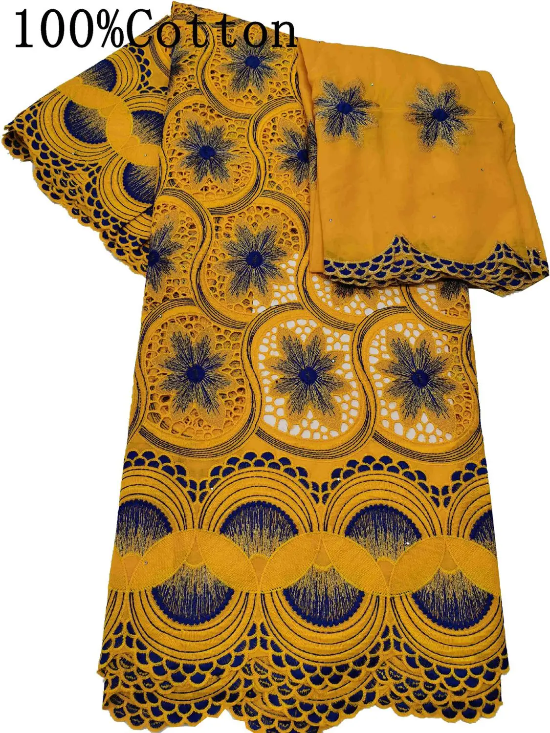 

Free shipping (5+2yards/set) 100% cotton hollow out embroidery African Swiss voile lace fabric with scarf for party dress CHL001