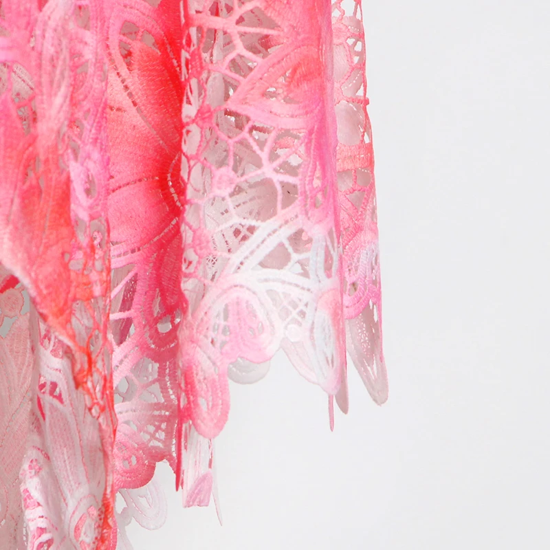 

TWOTWINSTYLE Hollow Out Pink Dress For Women V Neck Short Puff Sleeve High Waist Irregular Hem Party Dresses Female 2020 Fashion