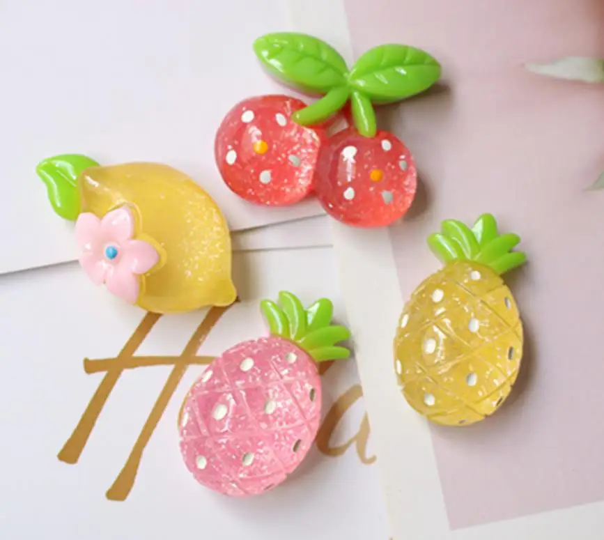 Каваи блеск Фрукты Вишня ананас киви Банан Смола миниатюрный плоский Кабошон DIY