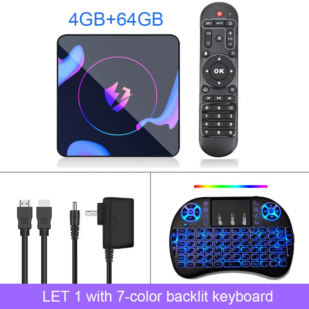 LEMADO LET 1 Android tv Box RK3318 Четырехъядерный 4G 64G HDMI 2,0 USB 3,0 Поддержка 2,4G& 5G Wifi 4K Netflix YouTube tv Box Android 9,0 - Цвет: 4G 64G backlit i8