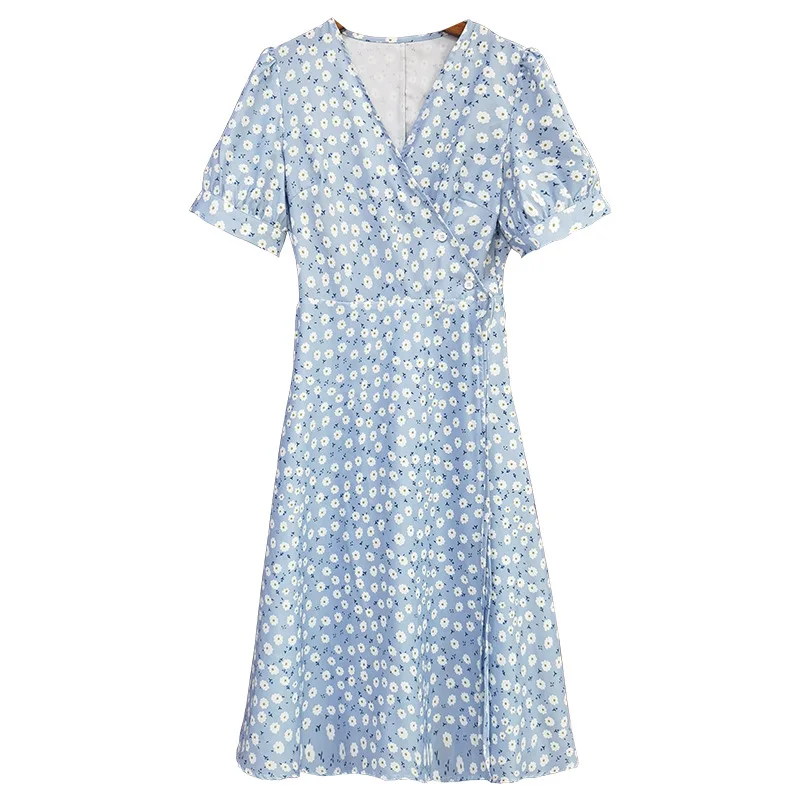 

New French V-neck mid length floral dress in summer