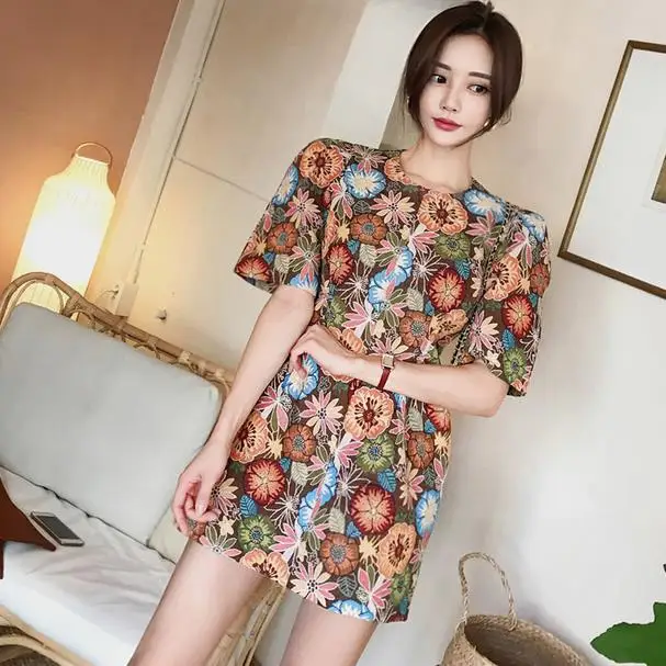 Новый 2020 весеннее женское платье элегантный короткий рукав Цветочный принт