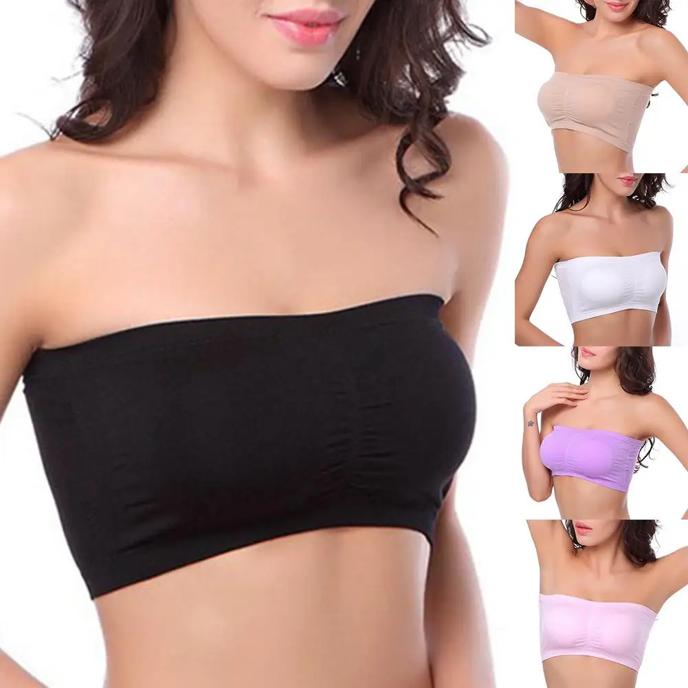 

Breathable Tube Top Bra Women Underwear Solid Color Strapless Seamless Padded Bras Brassiere Women Tube Top Strapless Tube Top