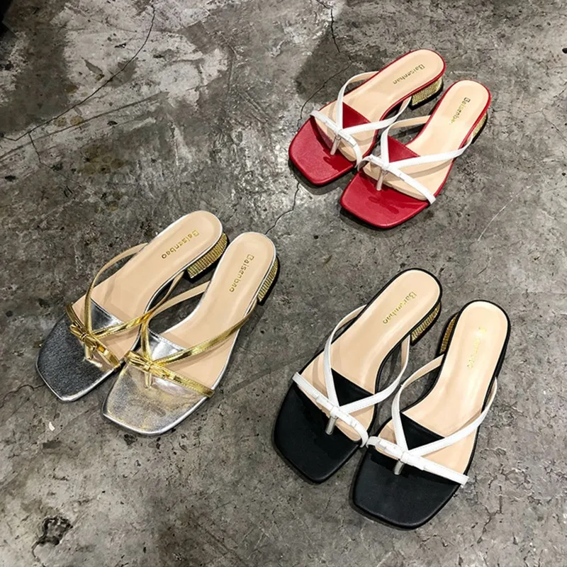 

2020 new color matching sandals women summer bow flat beach shoes flip flops Fashion bow flat sandals ladies shoes
