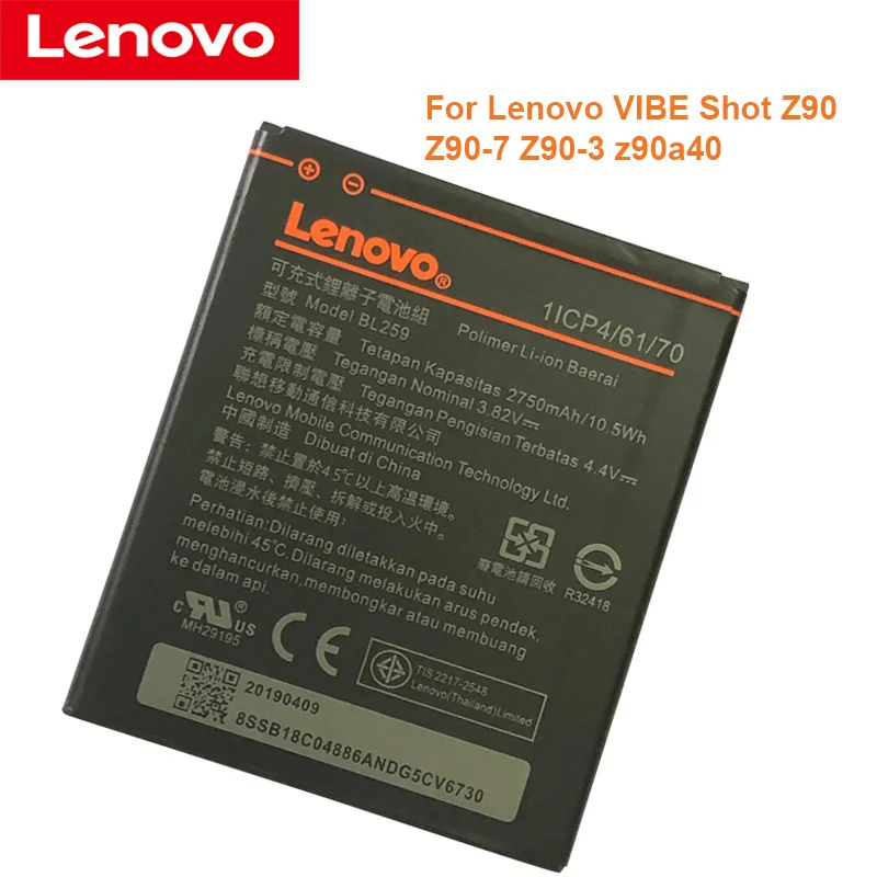 Оригинальный аккумулятор 2750 мАч BL259 для Lenovo Lemon 3 3S K32C30 K32c36 Vibe K5 / Plus A6020a40 A6020 a40 A