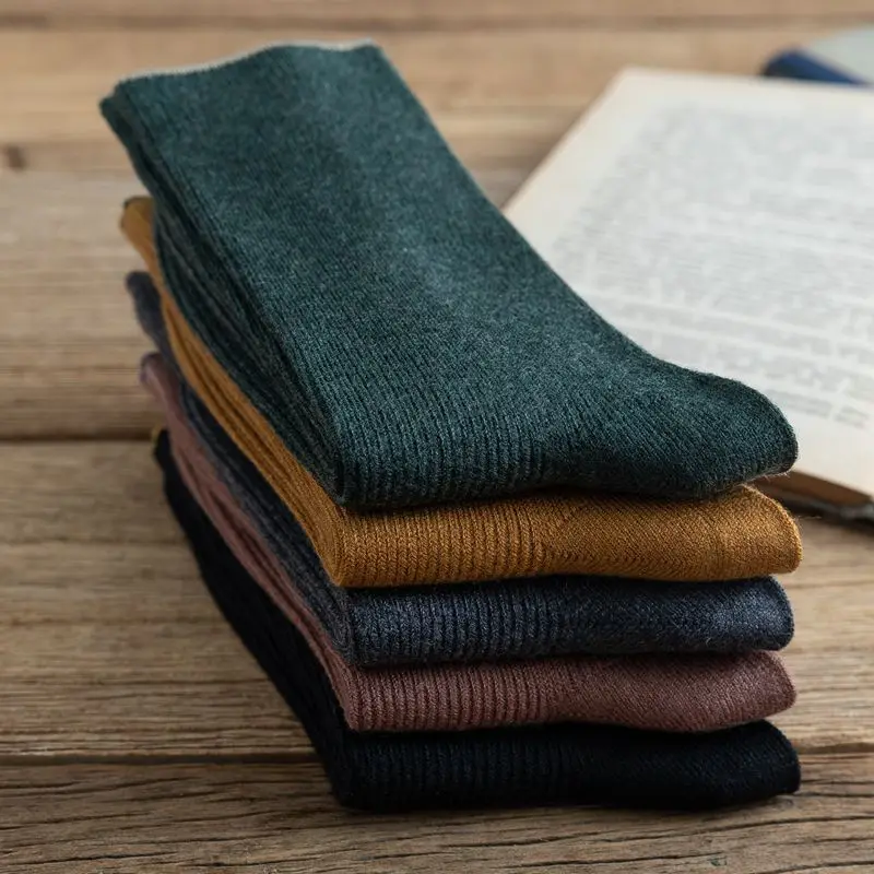 

Wool Socks Women Solid Color Funny Cute Autumn and Winter New Worsted Double-needle Soft Warm Lengthened Warm Socks Mori Girl