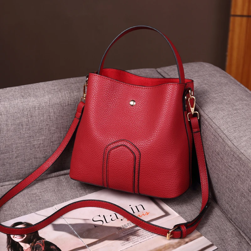 Genuine Leather Handbag Bucket New Korean Version Of The Trendy Fashion Casual Wild Retro Single Shoulder Messenger Handbag Bag