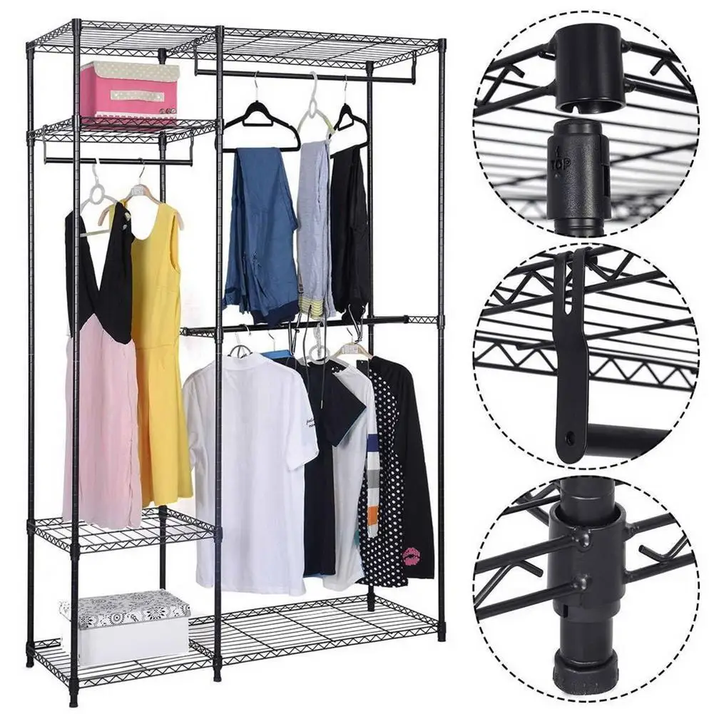 

4 Tiers Layers Iron Clothing Clothes Storage Rack Home Household Organizer