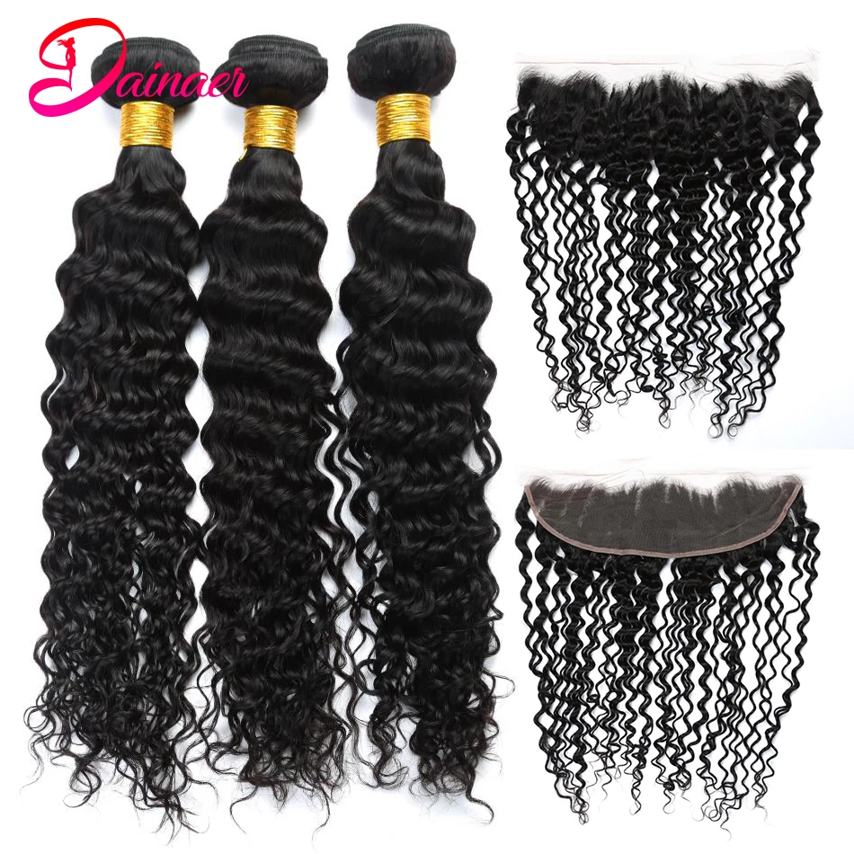 Dainaer Hair Deep Curly Bundles With Closure 13x4Lace Frontal With Bundles Brazilian Curly Weave Human Hair Bundles With Frontal