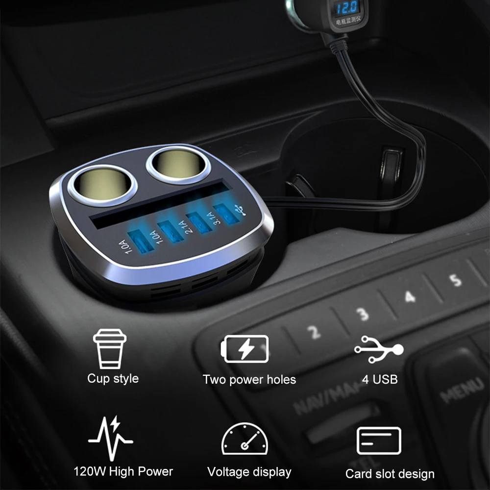 4 USB автомобильный держатель для чашки Адаптер 120 Вт 7.2A один два прикуривателя