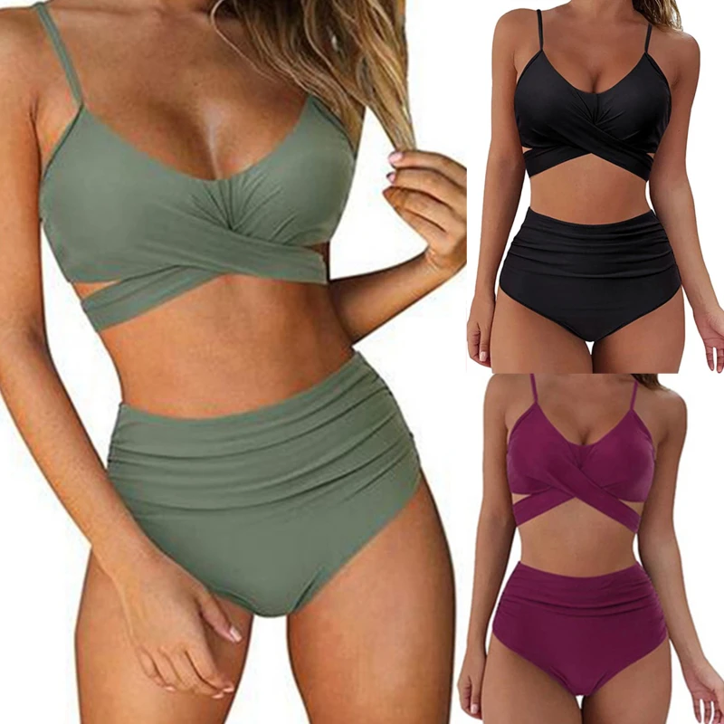 

Ladies Simple And Comfortable Bikinis 2022 Mujer Solid Color Boxer Split Sexy Bikini Swimsuit Solid Color Boxer Split Sexy